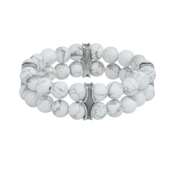 Двойной браслет из магнезита 8 мм с шармами из мельхиора, фото 1