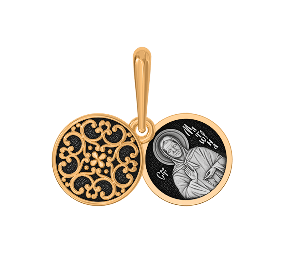 Нательная икона Ангела Хранителя и Матроны Московской из серебра с позолотой.