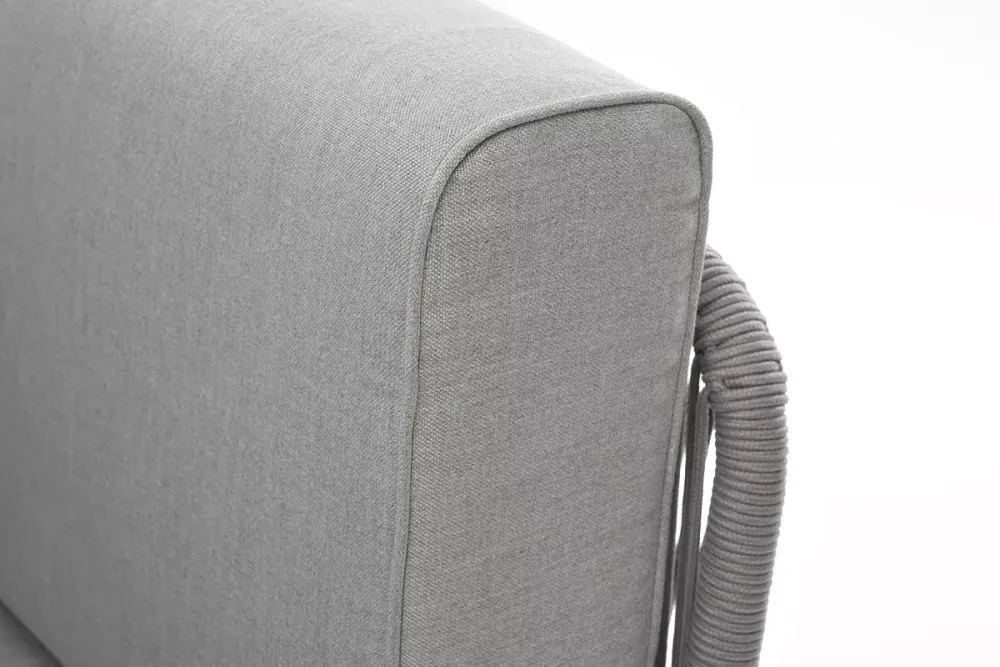 "Канны" угловой модуль плетеный из роупа, каркас алюминий белый шагрень, роуп светло-серый круглый, ткань светло-серая