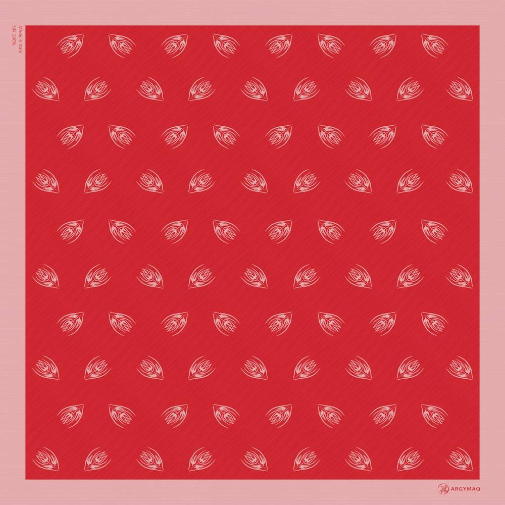 Шелковый платок Ласточка и тюльпан RED/BEIGE 70×70