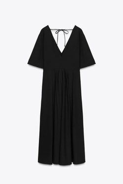 ZARA ПЛАТЬЕ МИДИ С V-ОБРАЗНЫМ ВЫРЕЗОМ — ZW COLLECTION, ЧЕРНЫЙ