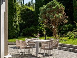 "Венето" обеденная группа на 6 персон со стульями "Милан", каркас белый, роуп бежевый