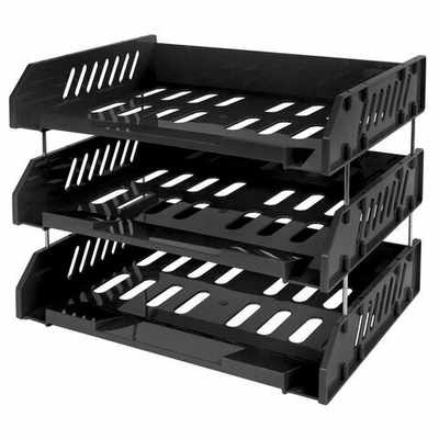 Лотки горизонтальные для бумаг, КОМПЛЕКТ 3 шт., 335×232×246 мм, черный, BRAUBERG EXPERT.