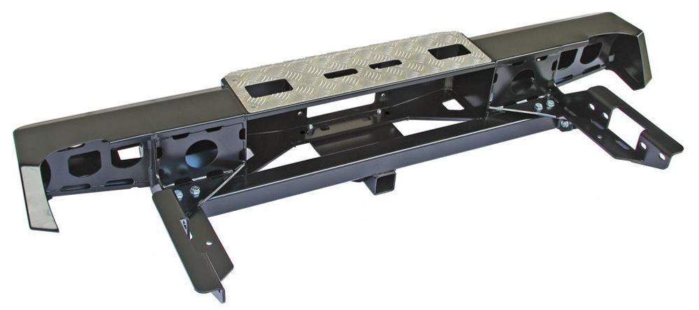 Бампер силовой задний Toyota Hilux 2005-2014 с площадкой под лебёдку, квадратом под фаркоп и фонарями РИФ