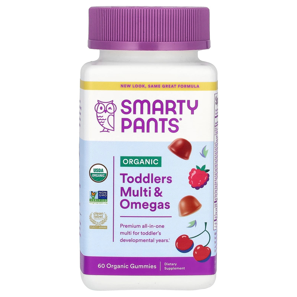 SmartyPants, Organic Toddlers Multi & Omegas Gummies, вишня и ягодное ассорти, 60 органических жевательных таблеток