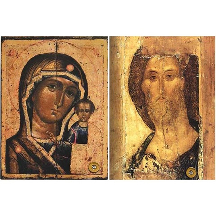 Спаситель и Казанская  Богородица. Копии старинных икон с мощевиком.