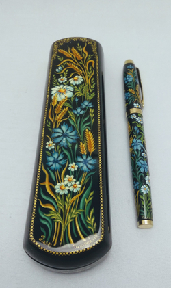 Ручка с росписью Палех в шкатулке "Пшеница с васильками"