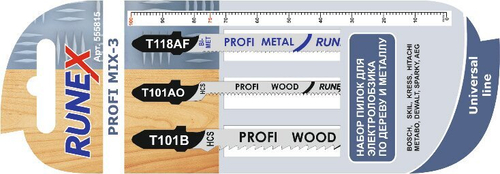 Набор пилок PROFI MIX-3 из 3 шт по дереву и металлу T101B/T101AO/T118AF "Runex"