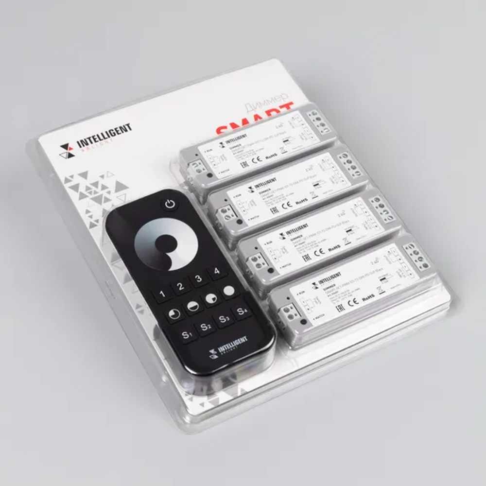 INTELLIGENT ARLIGHT Диммер SMART-SET-PWM-101-72-DIM-PD-SUF Black (5-36V, 1x8A, x4, ПДУ 13кн, 2.4G) (IARL, IP20 Пластик, 5 лет) 036201