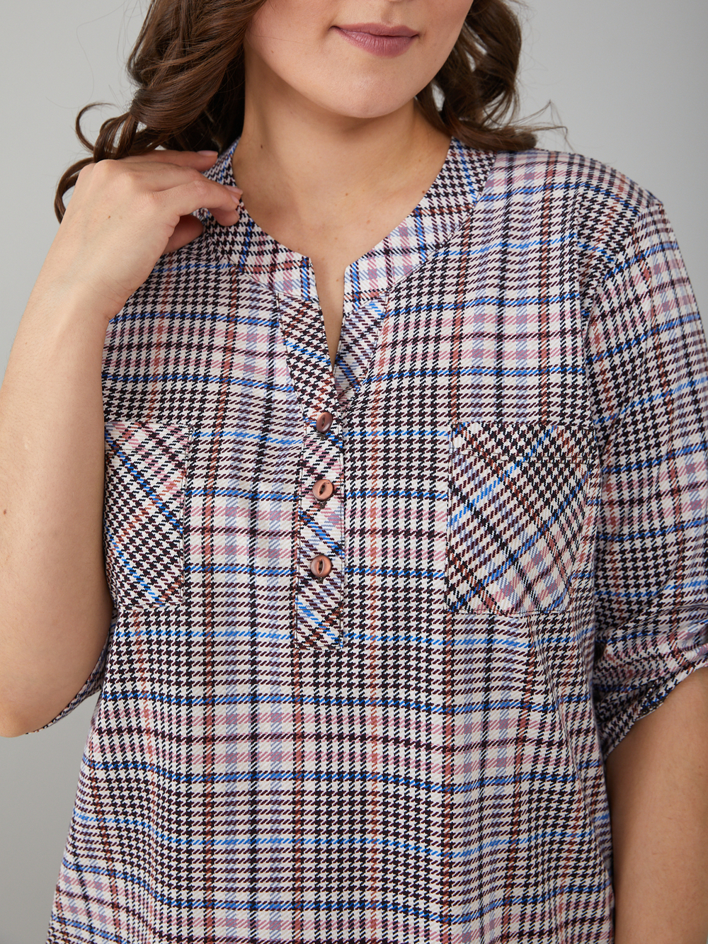 Блузка БЛ-131/коричнево-розоваяклетка