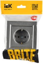 BRITE Розетка 1-местная с заземлением с защитными шторками 16А в сборе РСР14-1-0-БрС сталь IEK