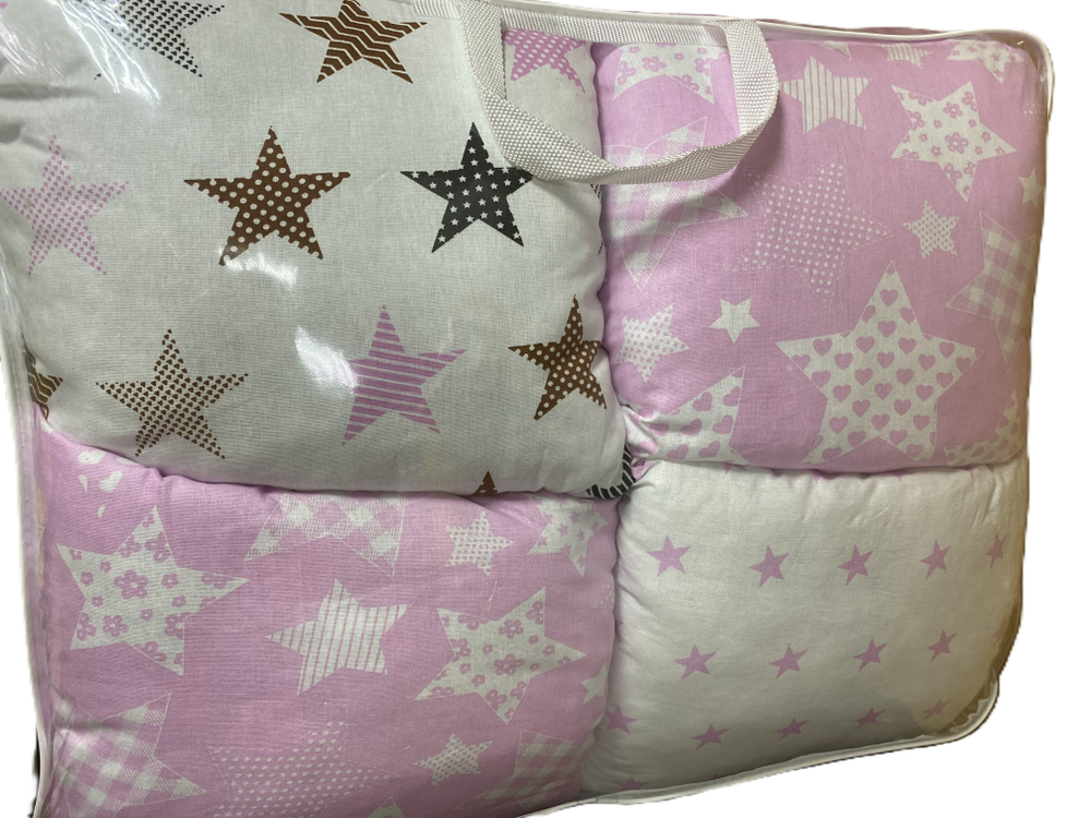 Бортики в кроватку 12 подушек на завязках размер 37*37 см, цвета в ассортименте