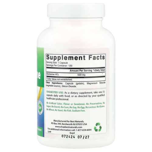 Best Naturals, Берберин, 500 мг, 120 капсул