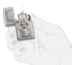 29818 Зажигалка ZIPPO Skull Design Brushed Chrome, латунь/сталь, серебристая, 38x13x57 мм