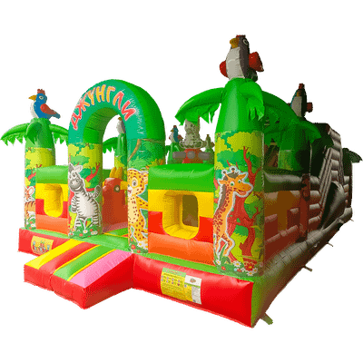 Коммерческий надувной батут "Джунгли" с горкой, 10*5*3 м
