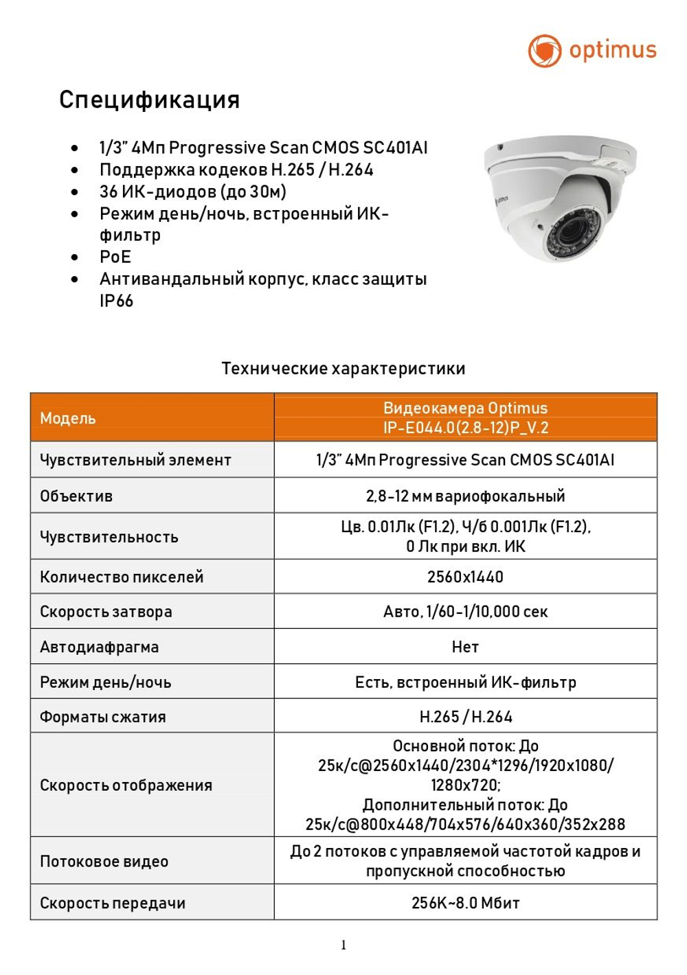 Видеокамера Optimus IP-E044.0(2.8-12)P_V.1