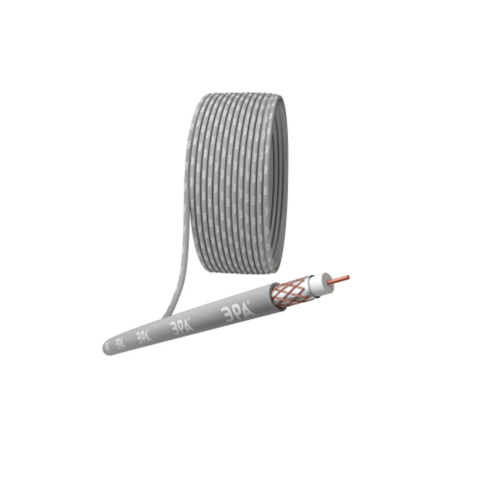 ЭРА Кабель коаксиальный RG-6U, 75 Ом, Cu/(оплётка Cu 64%), нг(А)HF, цвет серый, бухта 100 м | 
