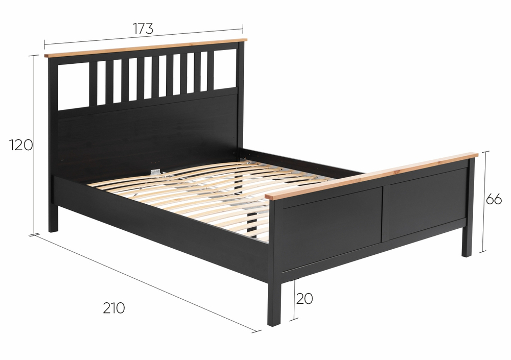 Двуспальная кровать, КЫМОР (HEMNES), 160х200 см, черный/светло-коричневый