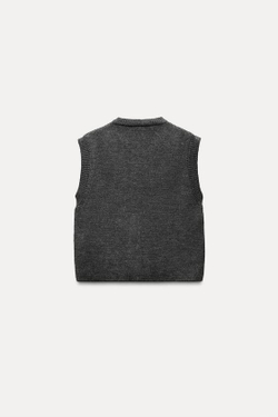 ZARA ОДНОТОННЫЙ ТРИКОТАЖНЫЙ ТОП БЕЗ РУКАВОВ, СЕРЫЙ