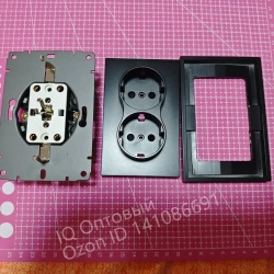 Розетка двойная с рамкой с заземлением встраиваемая 1 шт,черный