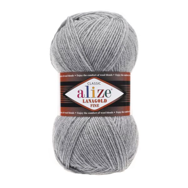 Пряжа Alize (Ализе) Lana Gold Fine / уп.5 мот. по 100 г, 390м, 021 серый меланж A