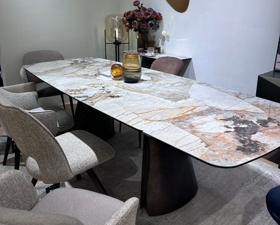 Стол IMBERT 180 GLOSS PATAGONIA, керамика на стекле/ брашированный каркас, цвет медный