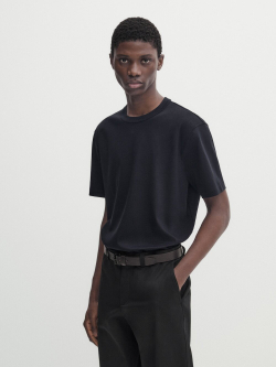 MASSIMO DUTTI Хлопковая футболка с короткими рукавами - Studio, синий