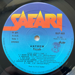 Винтажная виниловая пластинка LP Toyah Anthem (Италия 1981)