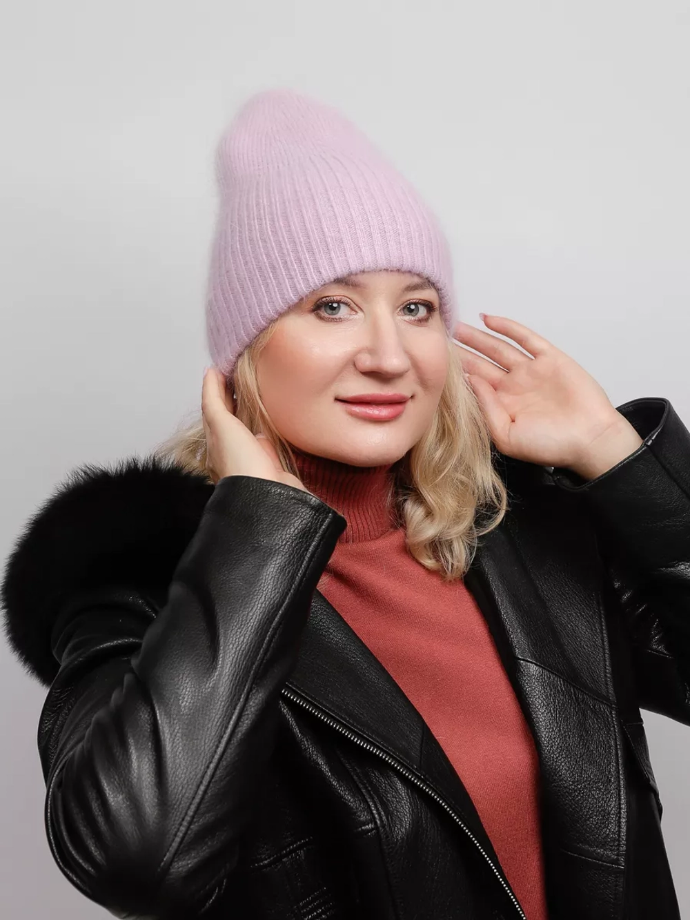 шапка ангора зимняя пушистая вязаная модная