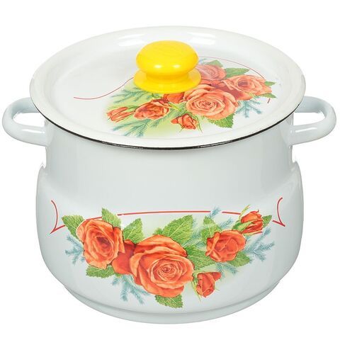 Кастрюля сталь, эмал, 5.5 л, с крыш, крышка сталь, декор в асс, сферическая, Сиб товары, С1917.39, б