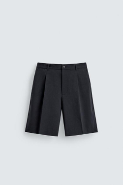 ZARA ШОРТЫ СО СКЛАДКАМИ RELAXED FIT, МОРСКОЙ ТЕМНО-СИНИЙ