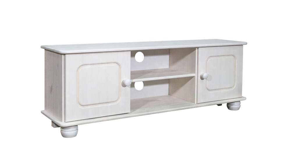 Тумба под телевизор, 115х29х40, Хаба, напольная, 2 двери, сосна, белый, Dipriz