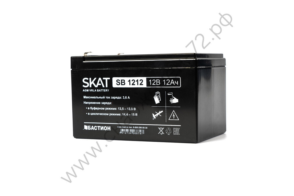 SKAT SB 1212 АКБ свинцово-кислотная тип AGM 12V 12Ач Iзар.3,6 А, ножевые клеммы