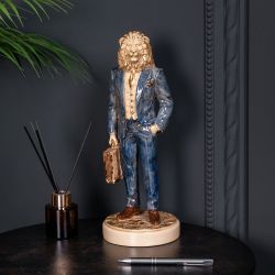 Скульптура Лев Бизнесмен Айвори Синий