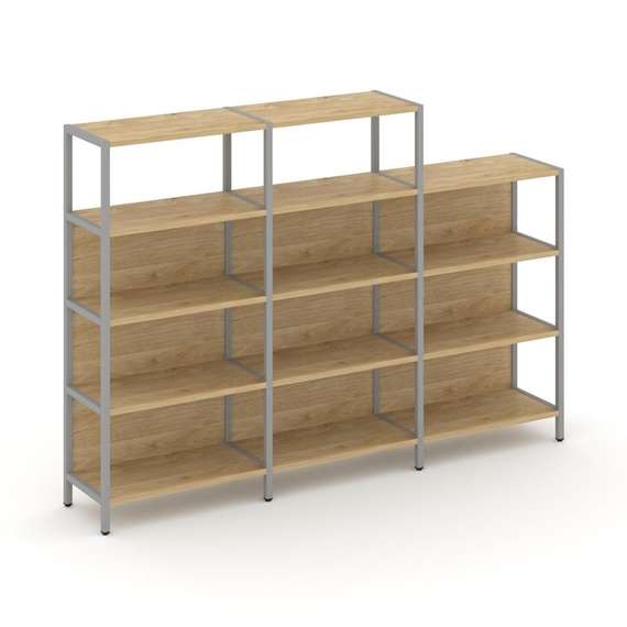 Shelf System Трехсекционный стеллаж четырех/трехярусный SN.STM-432 Тиквуд Светлый/Металл Серый 2370*