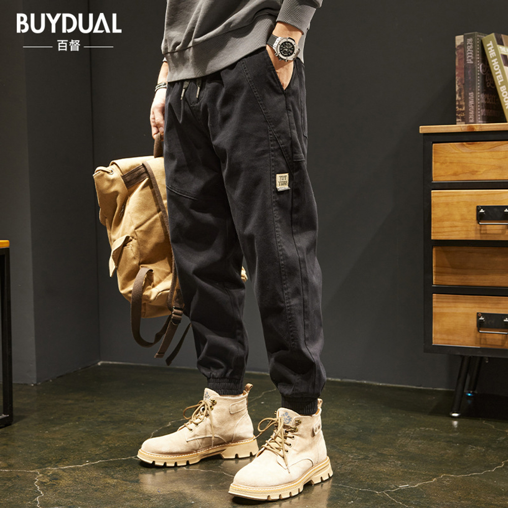 Мужские повседневные брюки на осень, в японском стиле, модные, свободного кроя, больших размеров, зауженные, стильные брюки-карго, длинные брюки для весны и осени, мужской стиль.