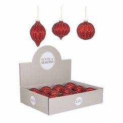 Набор стеклянных украшений Золотой узор 80 мм., красный, 9 шт., Christmas DeLuxe (13031)