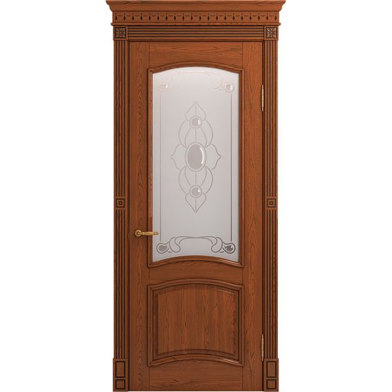 Межкомнатная дверь массив ясеня Viporte Бристоль Декор табачный глянец остеклённая