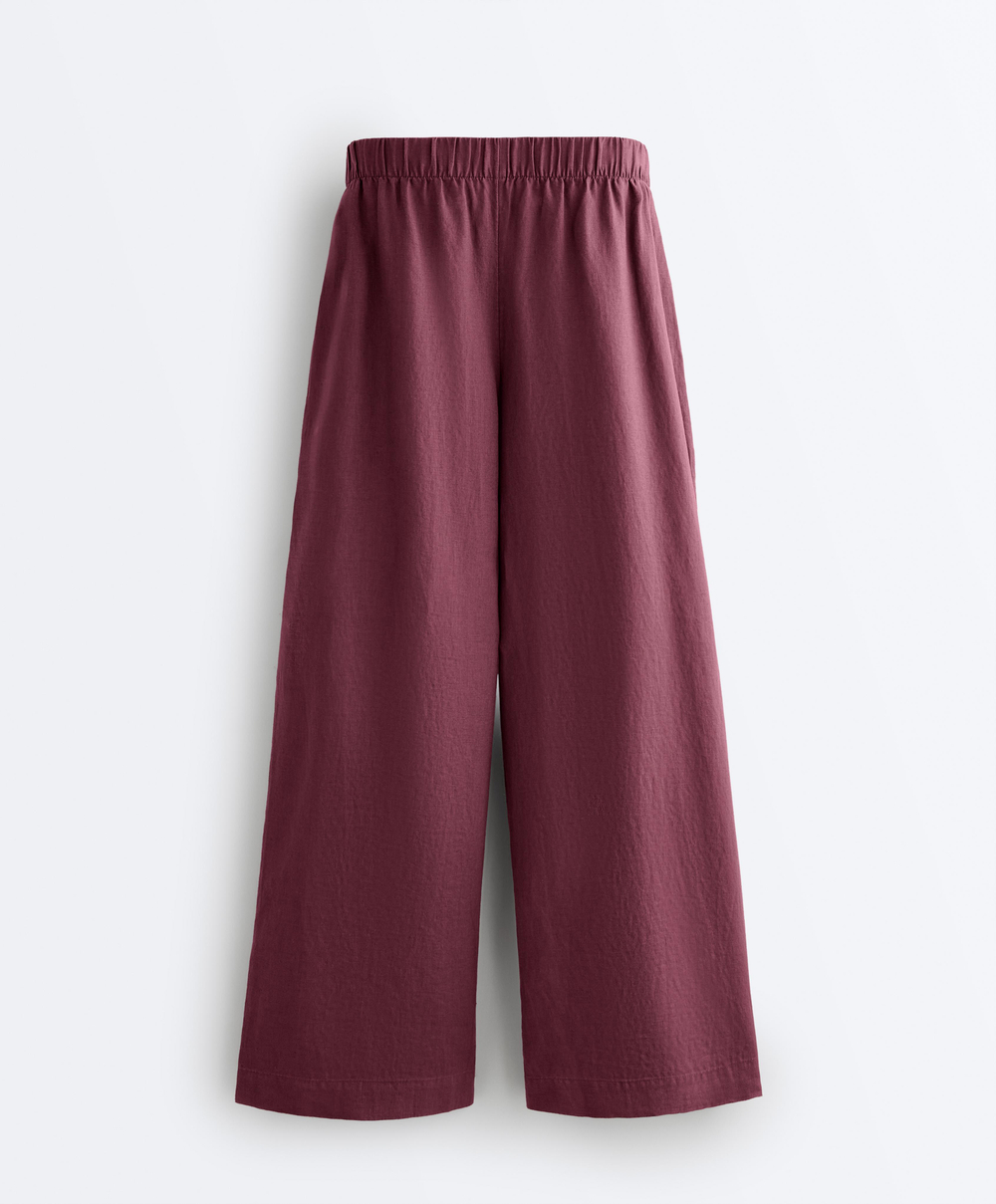 OYSHO Брюки с широкими штанинами из 100% льна, бордо