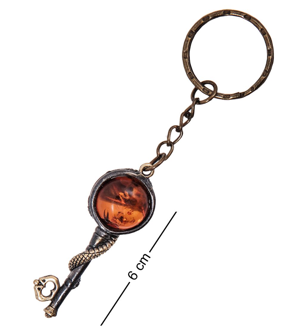 AM- 047 Брелок «Змея Ключик» (латунь, янтарь)