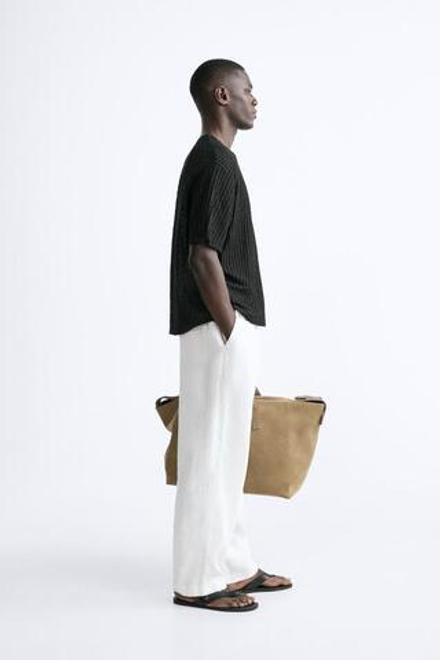 ZARA ФУТБОЛКА ИЗ АЖУРНОГО ТРИКОТАЖА, ЧЕРНЫЙ