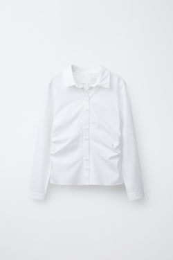 ZARA РУБАШКА СО СБОРКАМИ ПО БОКАМ, БЕЛЫЙ