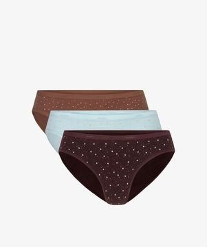 Женские трусы бикини (3шт) Atlantic 3LP-202, капучино + голубые + винные