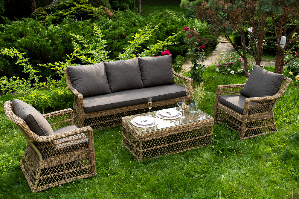 "Гранд Латте" лаунж-зона из искусственного ротанга, цвет соломенный