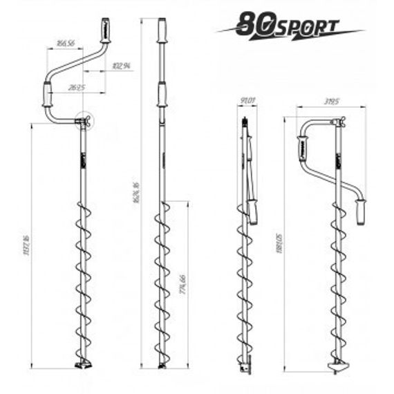 Ледобур ЛР-080 Спорт левое вращение, цельнотянутый шнек (LS-80LD-1) Тонар