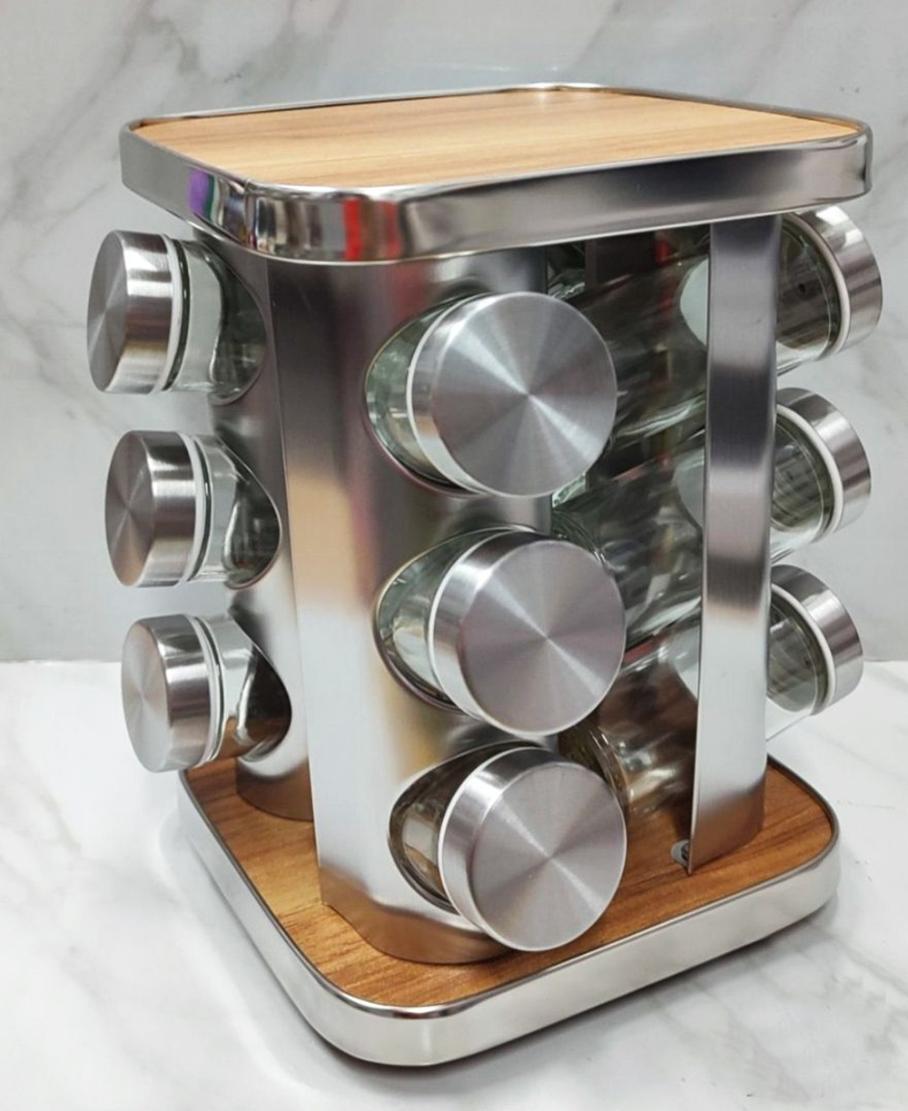Набор стеклянных баночек для специй на вращающейся подставке