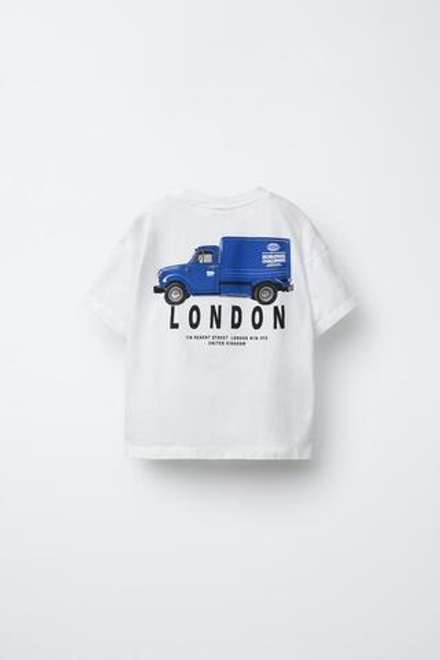 ZARA ФУТБОЛКА С ПРИНТОМ, ЖЕЛТОВАТО-БЕЛЫЙ