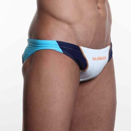 Мужские плавки брифы белые с синими вставками Seobean Swim Brief