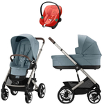 Коляска Cybex Talos S Lux TPE complete Aton S2 Moon Black Base One 4 в 1 Stormy Blue с дождевиками