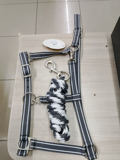 LEATHERART Недоуздок двойной нейлоновый с чумбуром, серый, COB